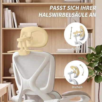 Ergonomic Office Chair with Footrest and Rocking Function, Light Grey, Mesh