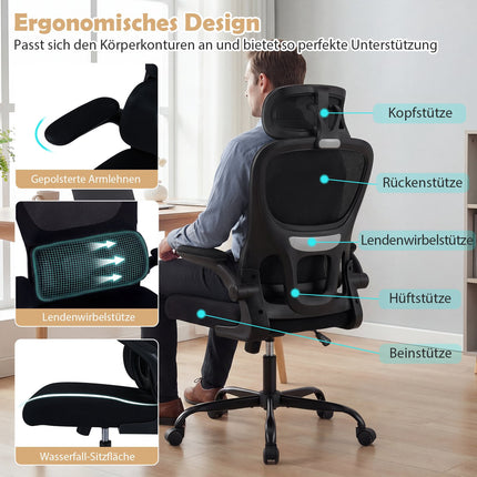Ergonomischer Bürostuhl mit Lordosenstütze, Schwarz