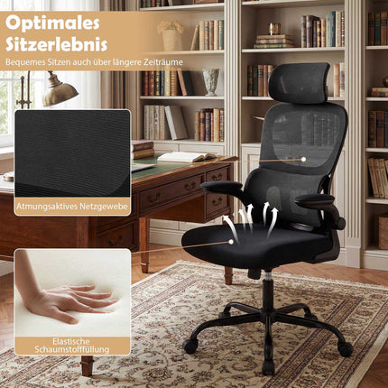 Ergonomischer Bürostuhl mit Lordosenstütze, Schwarz