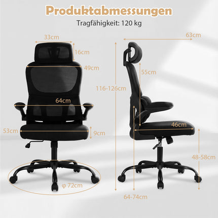 Ergonomischer Bürostuhl mit Lordosenstütze, Schwarz
