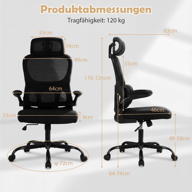 Ergonomischer Bürostuhl mit Lordosenstütze, Schwarz