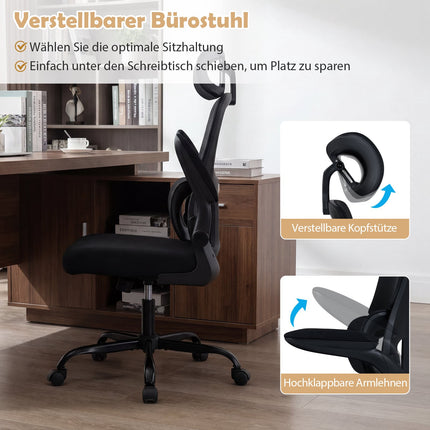 Ergonomischer Bürostuhl mit Lordosenstütze, Schwarz