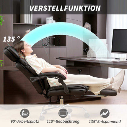 Ergonomischer Bürostuhl mit Lordosenstütze, schwarzes PU-Leder