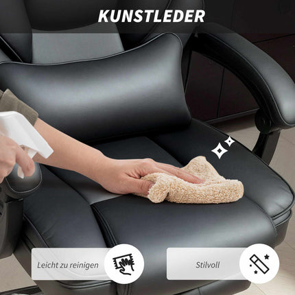 Ergonomischer Bürostuhl mit Lordosenstütze, schwarzes PU-Leder