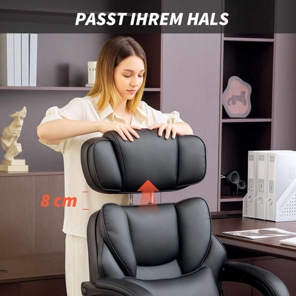 Ergonomischer Bürostuhl mit Lordosenstütze, schwarzes PU-Leder