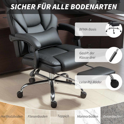 Ergonomischer Bürostuhl mit Lordosenstütze, schwarzes PU-Leder