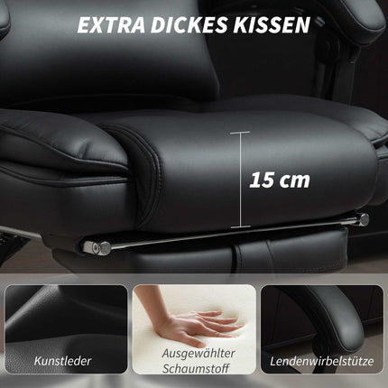 Ergonomischer Bürostuhl mit Lordosenstütze, schwarzes PU-Leder