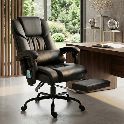 Ergonomischer Bürostuhl mit Massage, Fußstütze, Schwarz