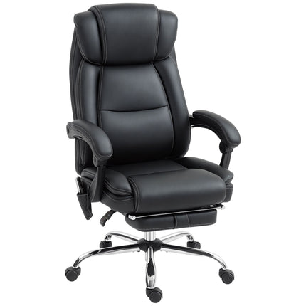Ergonomic Office Chair with Massage, Footrest, Black Leather