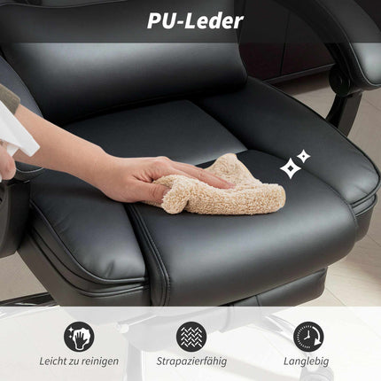 Ergonomic Office Chair with Massage, Footrest, Black Leather