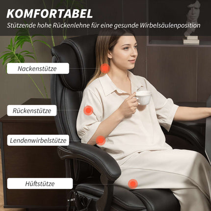 Ergonomic Office Chair with Massage, Footrest, Black Leather