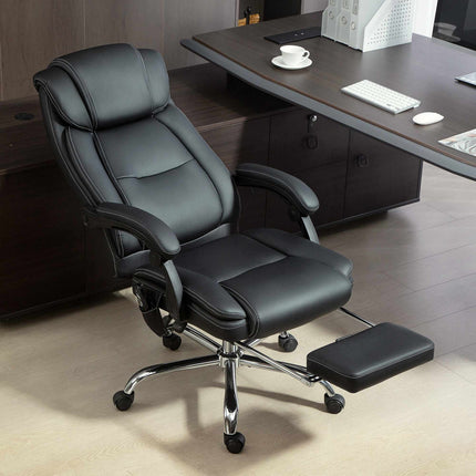 Ergonomic Office Chair with Massage, Footrest, Black Leather