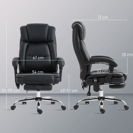 Ergonomic Office Chair with Massage, Footrest, Black Leather