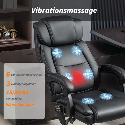 Ergonomic Office Chair with Massage, Footrest, Black Leather