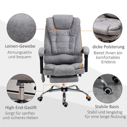 Ergonomischer Bürostuhl mit Massage-, Liege- und Heizfunktion, Grau