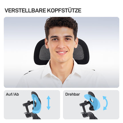 Ergonomická kancelářská židle se síťovinou, bederní opěrkou a nastavitelnou opěrkou hlavy