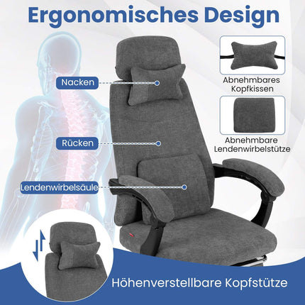 Ergonomischer Bürostuhl mit neigbarer Rückenlehne und Fußstütze