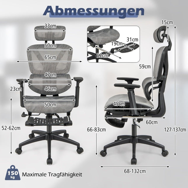 Ergonomic Office Chair with Retractable Footrest & Adjustable Headrest Computer Chair