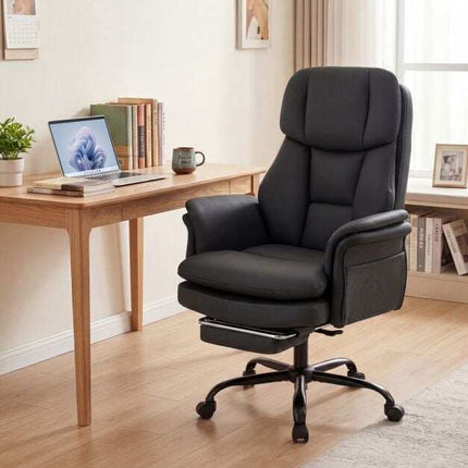 Ergonomische bureaustoel met uitschuifbare voetensteun, zwart