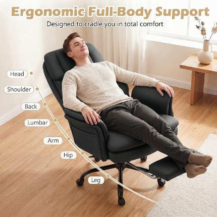 Ergonomische bureaustoel met uitschuifbare voetensteun, zwart