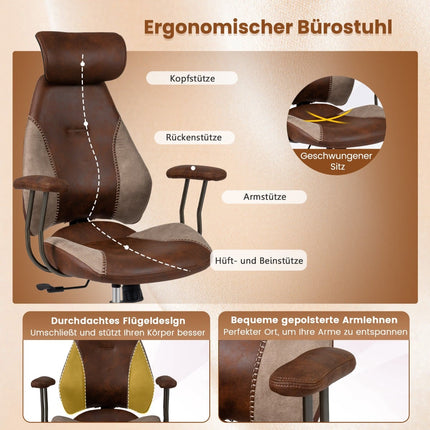 Ergonomic Office Chair with Suede Fabric, Adjustable Headrest