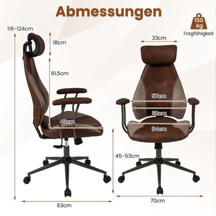 Ergonomic Office Chair with Suede Fabric, Adjustable Headrest