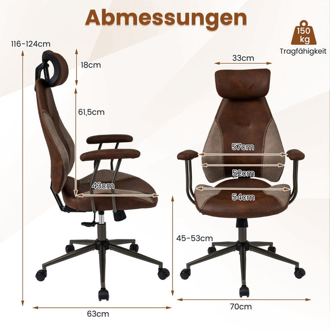 Ergonomischer Bürostuhl mit Wildlederbezug, verstellbarer Kopfstütze