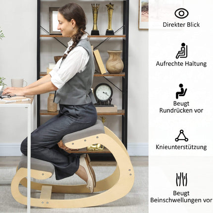 Ergonomic Rocking Kneeling Chair, Light Grey, Birch Wood