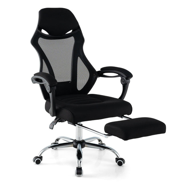 Ergonomischer Netz-Bürostuhl mit Fußstütze &amp; höhenverstellbarer Neige-Rückenlehne Chefsessel