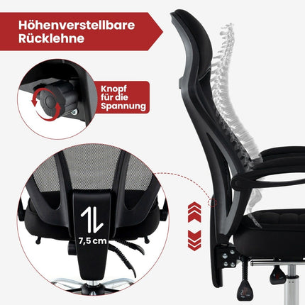 Ergonomic mesh office chair with footrest & height-adjustable tilt backrest executive chair