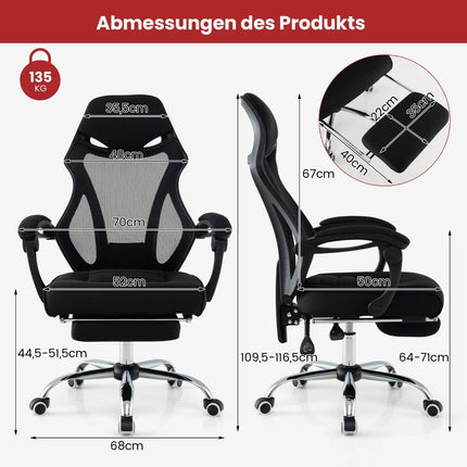 Ergonomic mesh office chair with footrest & height-adjustable tilt backrest executive chair