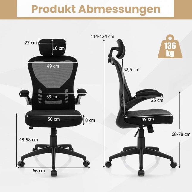 Ergonomischer Netz-Bürostuhl mit Wipp-Rückenlehne Chefsessel Drehstuhl PC-Stuhl