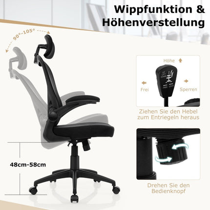 Ergonomischer Netz-Bürostuhl mit Wipp-Rückenlehne Chefsessel Drehstuhl PC-Stuhl