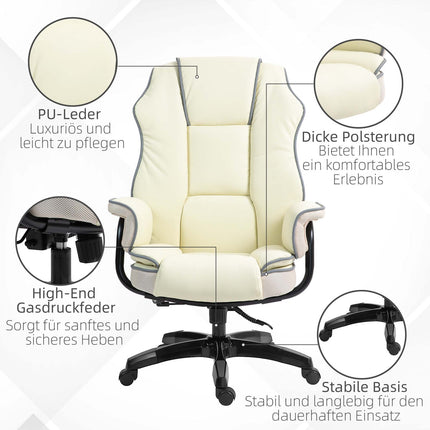 Chaise de bureau ergonomique avec dossier réglable, chaise de bureau réglable en hauteur avec fonction inclinable, couleur crème