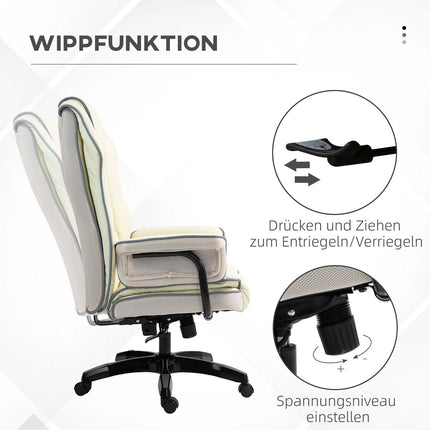 Chaise de bureau ergonomique avec dossier réglable, chaise de bureau réglable en hauteur avec fonction inclinable, couleur crème