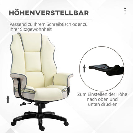 Chaise de bureau ergonomique avec dossier réglable, chaise de bureau réglable en hauteur avec fonction inclinable, couleur crème