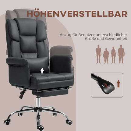 Ergonomischer Bürostuhl, höhenverstellbar 48-56 cm, neigbare Rückenlehne, Fußstütze, schwarz
