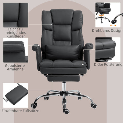 Ergonomischer Bürostuhl, höhenverstellbar 48-56 cm, neigbare Rückenlehne, Fußstütze, schwarz