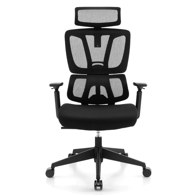 Ergonomischer Bürostuhl mit N-förmiger Lordosenstütze Drehbarer Schreibtischstuhl Schwarz