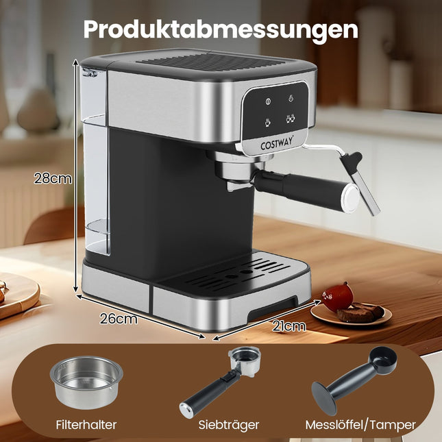 Espressomaschine 20 Bar, 1200W, Milchaufschäumer, 1,8L Tank