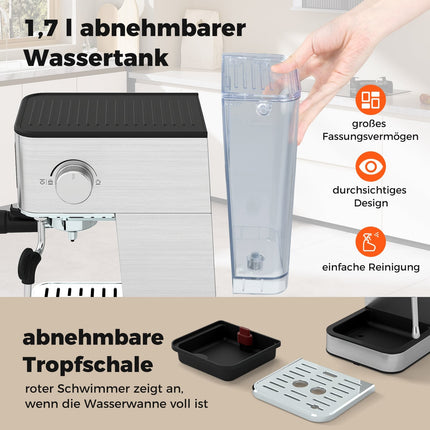 Espressomaschine mit Milchaufschäumer, 20 Bar, Touchscreen, 1.7L