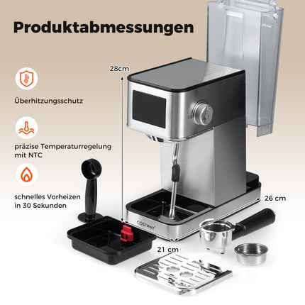 Espressomaschine mit Milchaufschäumer, 20 Bar, Touchscreen, 1.7L