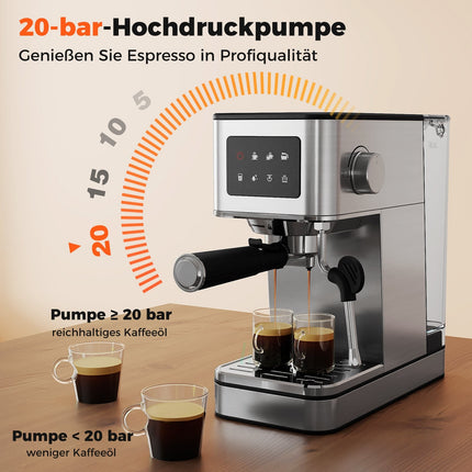 Espressomaschine mit Milchaufschäumer, 20 Bar, Touchscreen, 1.7L