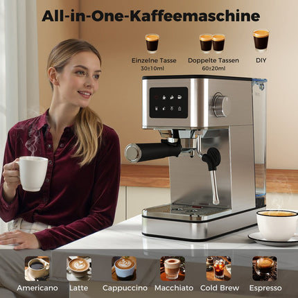Espressomaschine mit Milchaufschäumer, 20 Bar, Touchscreen, 1.7L