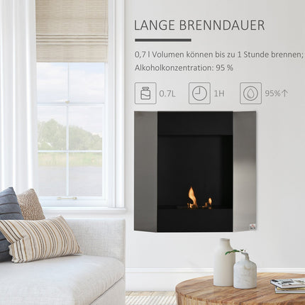 Wandmontierter Bioethanol-Ofen - Stahl, rauchfrei