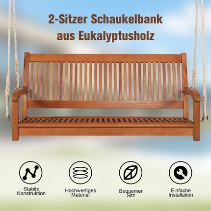 Eukalyptus-Hollywoodschaukel mit 2 stabilen Juteseilen, 126 cm
