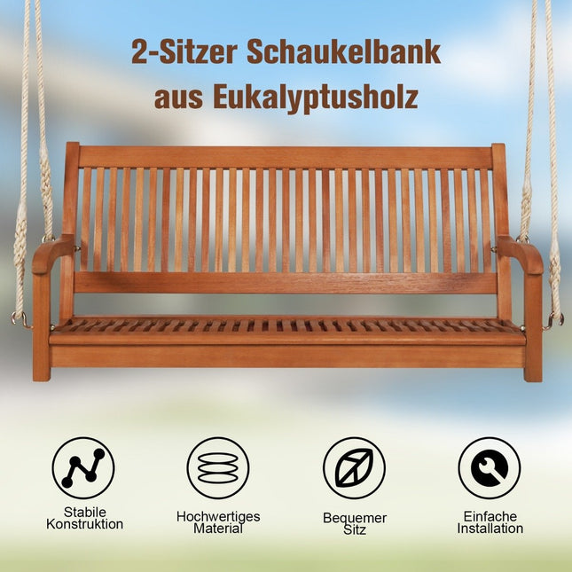 Eukalyptus-Hollywoodschaukel mit 2 stabilen Juteseilen, 126 cm