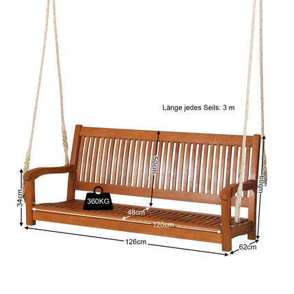 Eukalyptus-Hollywoodschaukel mit 2 stabilen Juteseilen, 126 cm