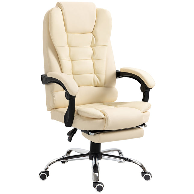 Ergonomická kancelářská židle z umělé kůže krémová s podnožkou