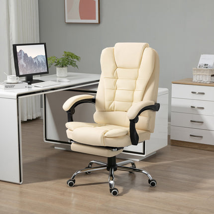 Ergonomischer Bürostuhl aus cremefarbenem Kunstleder mit Fußstütze